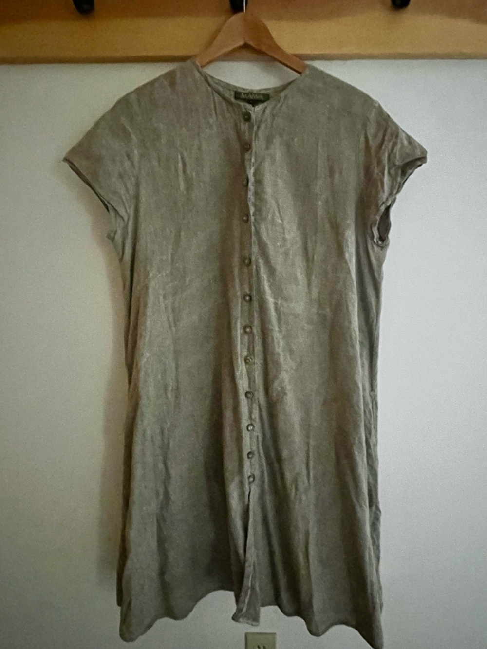 Maiwa Button-Front Short Sleeve Linen Dress